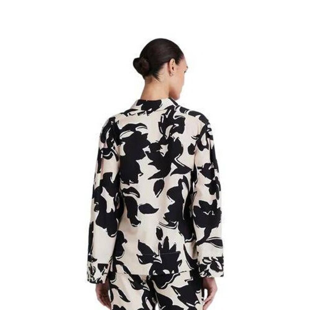 Derek Lam Black Ivory Abstract Print Tencel Button Down Blouse US M Resort Chic - Picture 5 of 6